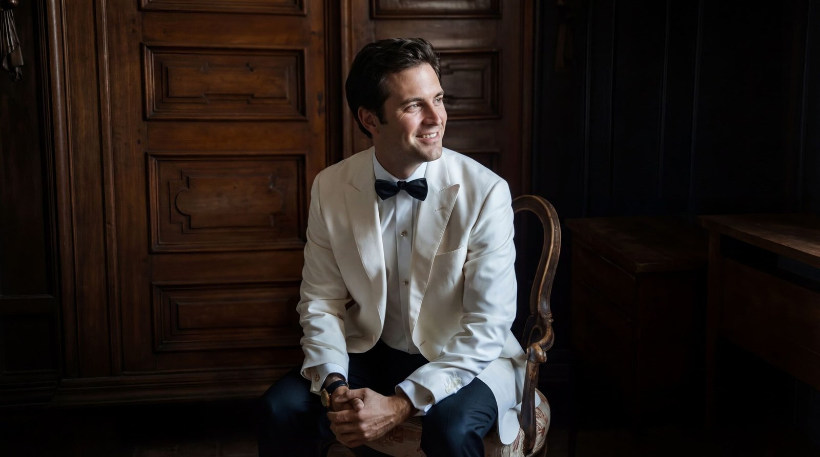 Elegantes Bräutigam Portrait mit weissem Sakko - Hochzeitsfotograf Zürich Swissvows